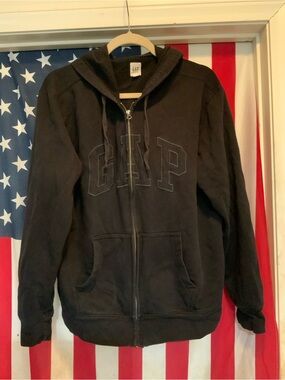 GAP Black Full-Zip Embroidered Logo Hoodie